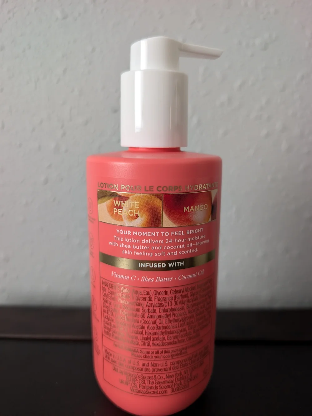 Victoria's Secret White Peach Mango Body Lotion - Coral Pink Bottle
